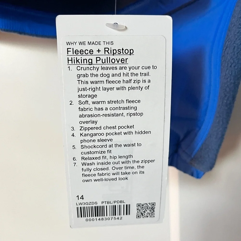 NWT Lululemon Fleece + Ripstop Hiking Pullover